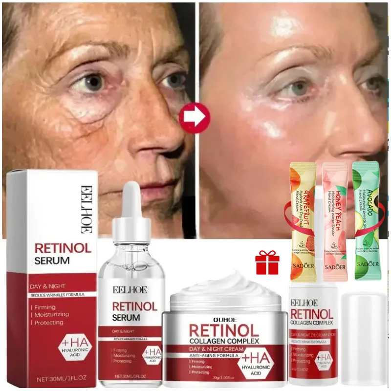 

Retinol Wrinkle Remover Face Set Instant Firming Lifting Anti-Aging Serum Fade Fine Lines Whitening Korean Skin Care Products