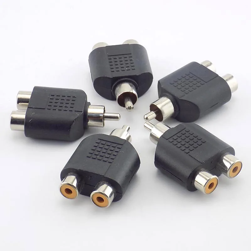 5x Rca Mannelijke Naar 2 Rca Vrouwelijke Adapter Av Audio Kabel Plug In-Line Converter Connector Voor Cctv Camera Beveiliging H10