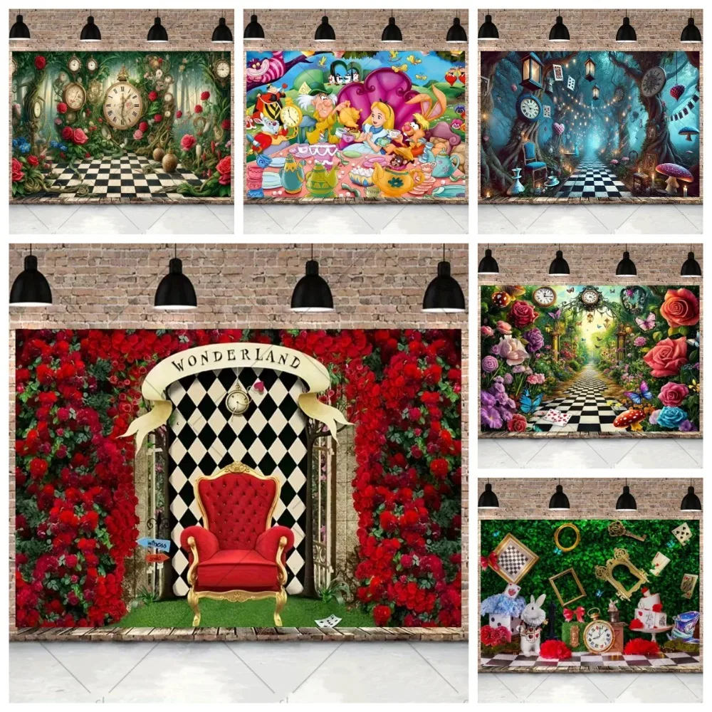 

Wonderland Party Banner Photography Background Cloth, Children's Birthday Party, Home Decoration Photography Studio Background