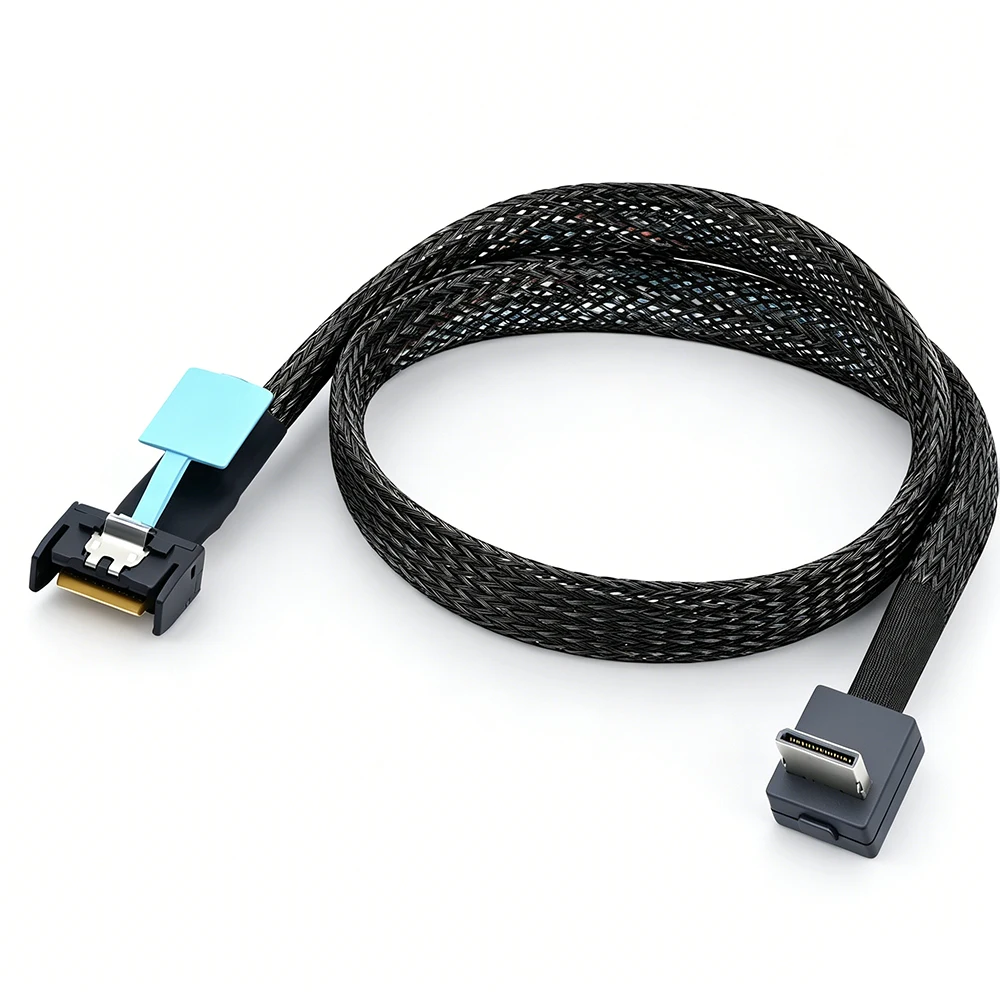 1m Gen5 PCIe 5.0 MCIO 4I 38Pin (SFF-TA-1016) to 90 Degree OCuLink SFF-8611 4I Server NVMe SSD High Speed Data Cable 100cm