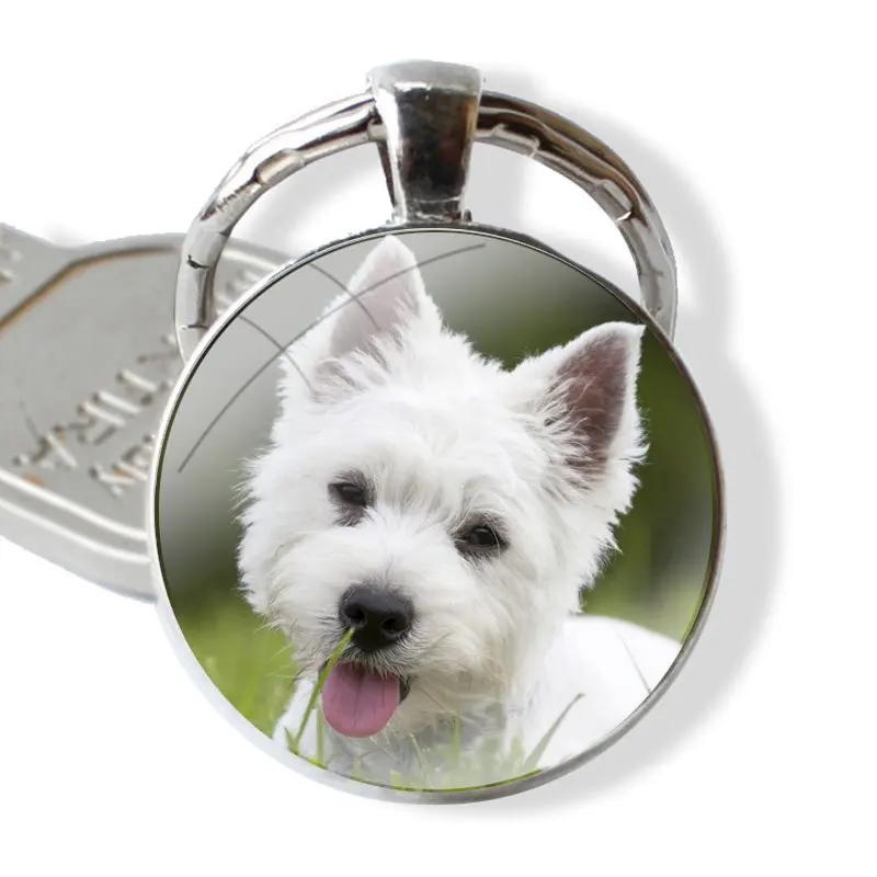 Keychain Glass Cabochon Metal Pendant Classic Men\'s Women\'s Keyring West Highland Terrier Westie Dog