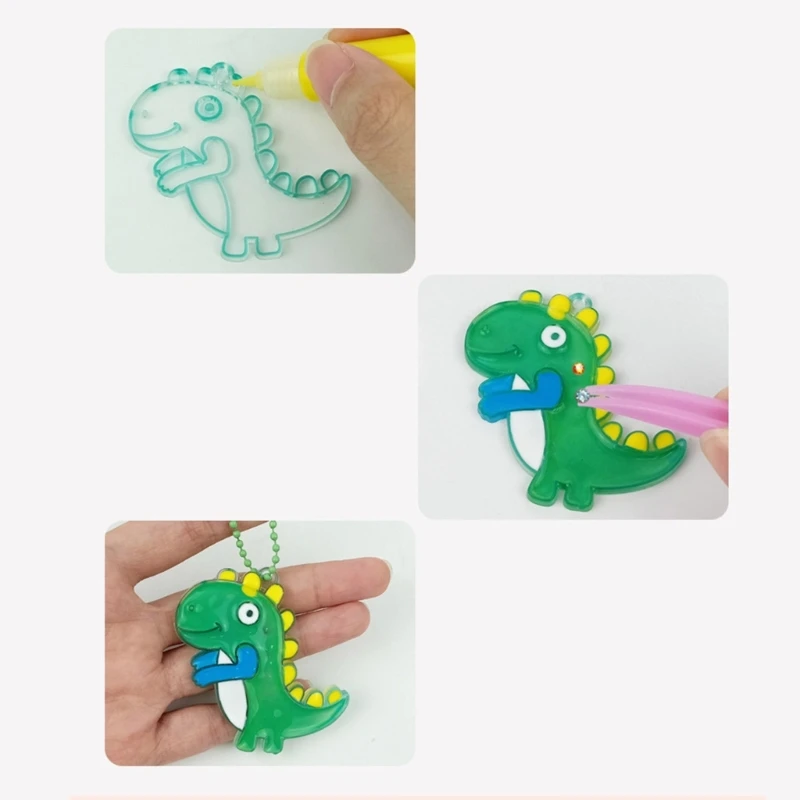 DIY Key Chain ศิลปะหัตถกรรมชุดเพชรกาวภาพวาดจี้ของเล่นเด็ก Interactive Party Supplies ห้องเรียน Props