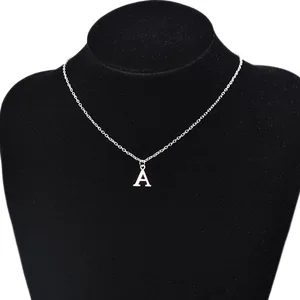 Warna Perak A-Z Huruf Alfabet Inggris Liontin Kalung untuk Wanita Perhiasan Logam Kalung Rantai Inisial Sederhana Collares 12 kalung alfabet penjualan terbaik - №