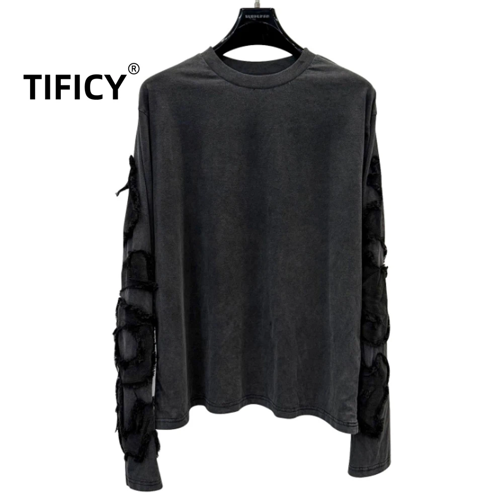 

High Street Dark RO Long Sleeved T-shirt Autumn and Winter New Item Embroidered Men's Long Sleeved Round Neck T-shirt Tops