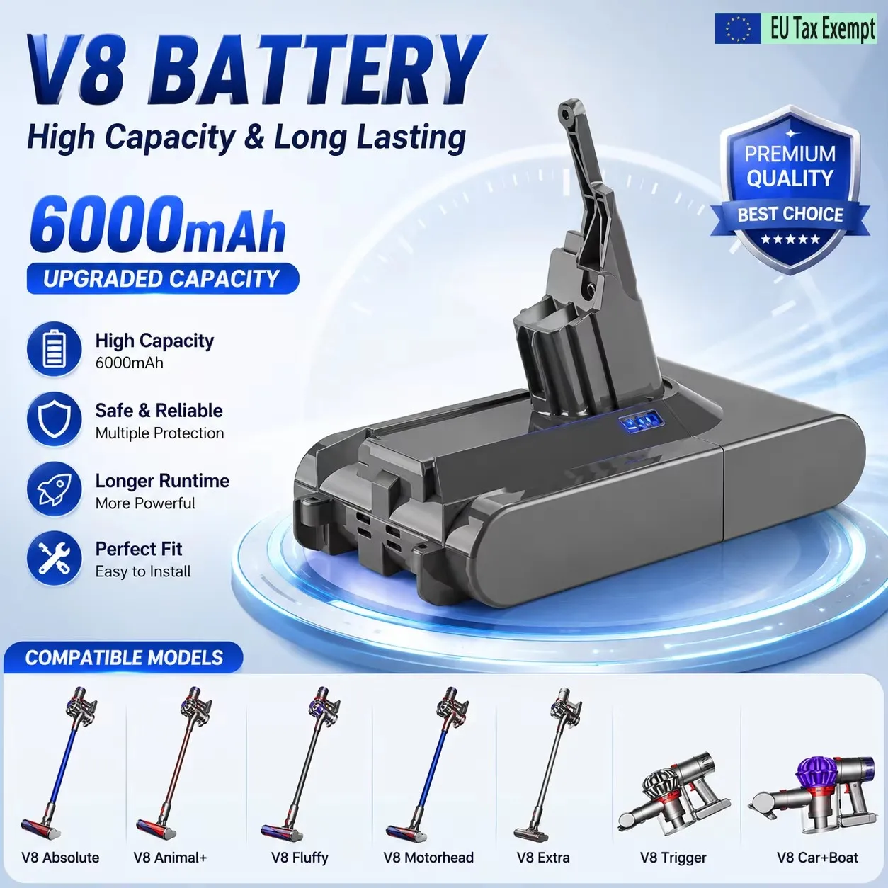 Image of 21,6V 9800mAh 18650 Lithium-Akku für Dyson V8 Serie Absolute Fluffy Animal Kabelloser Staubsauger Ersatzakku