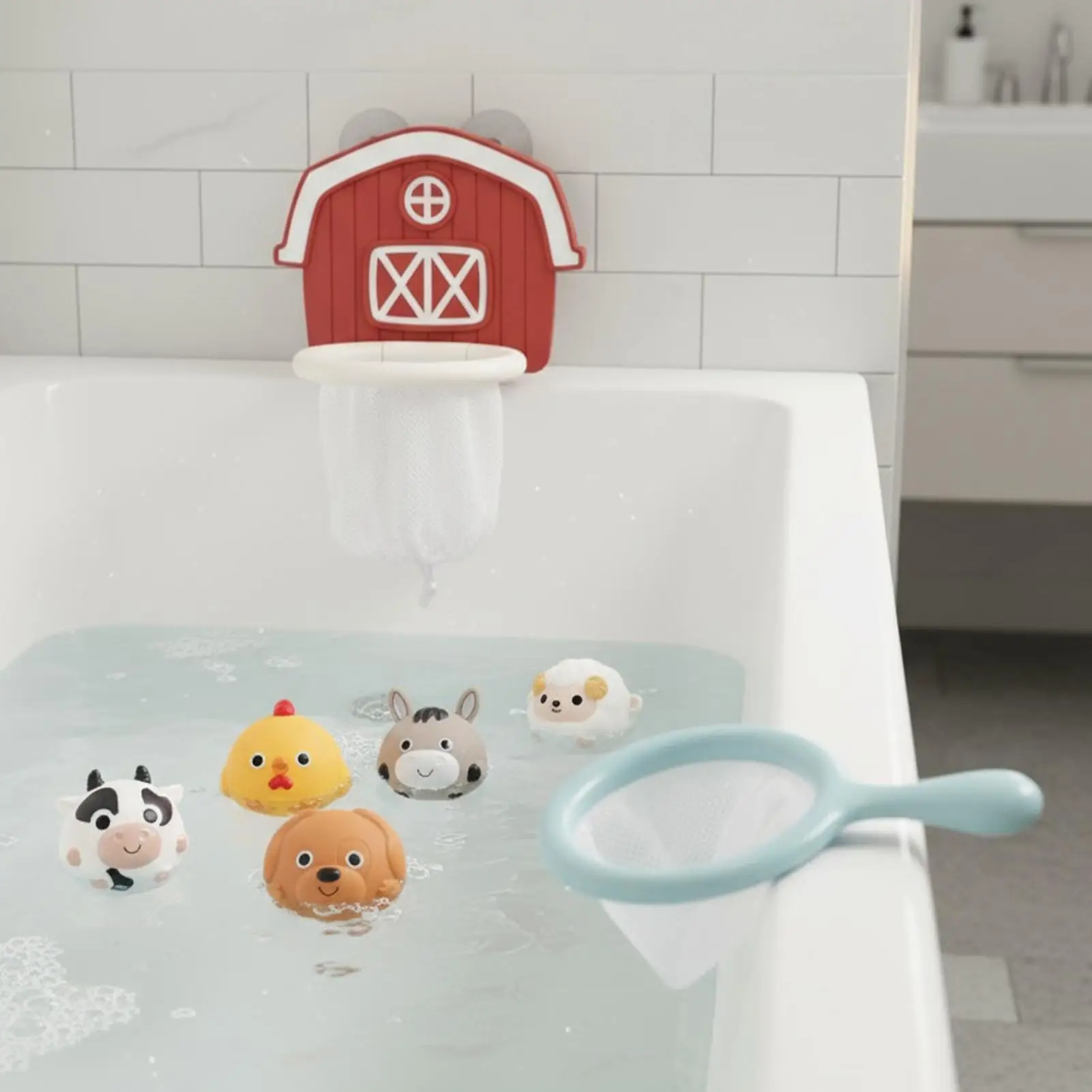 Kids Shower Bath Toy Interactive Fun Pool Game With 6 Animal Balls Bathtub Basketball Hoop Suction Cups for Kids Boys Girls