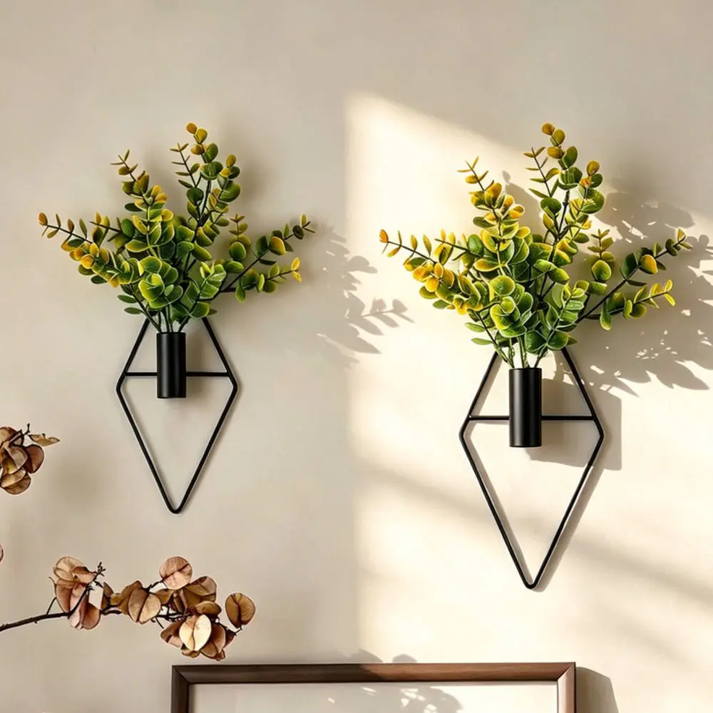 Iron Diamond Shaped Wall Hanging Vase Nordic Style Geometric Plant Holder For Office Bedroom Background Wall Decoration