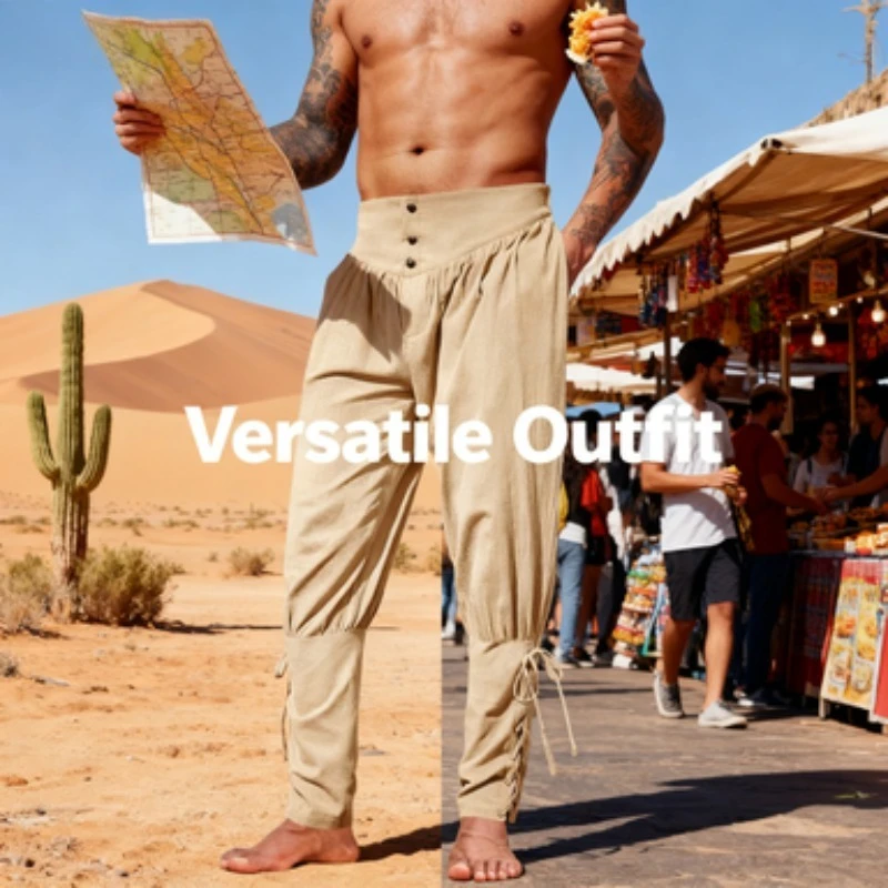 

Мужские повседневные брюки в средневековом пиратском стиле, летние легкие брюки до щиколотки, брюки Corsair