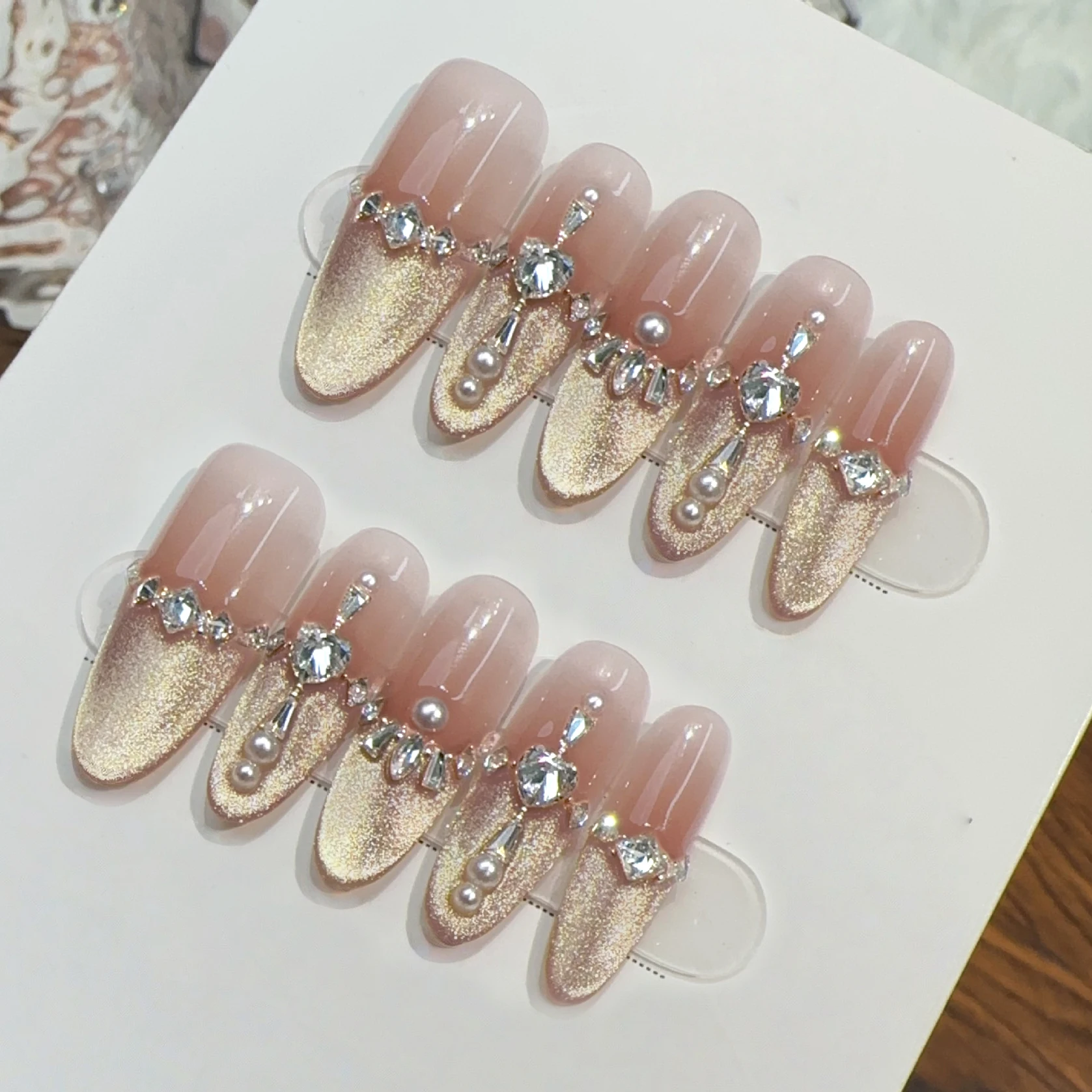 10개/봉투 롱 오벌 핸드메이드 프레스온 네일 프렌치  - Nail Art Xs 리뷰 및 가격