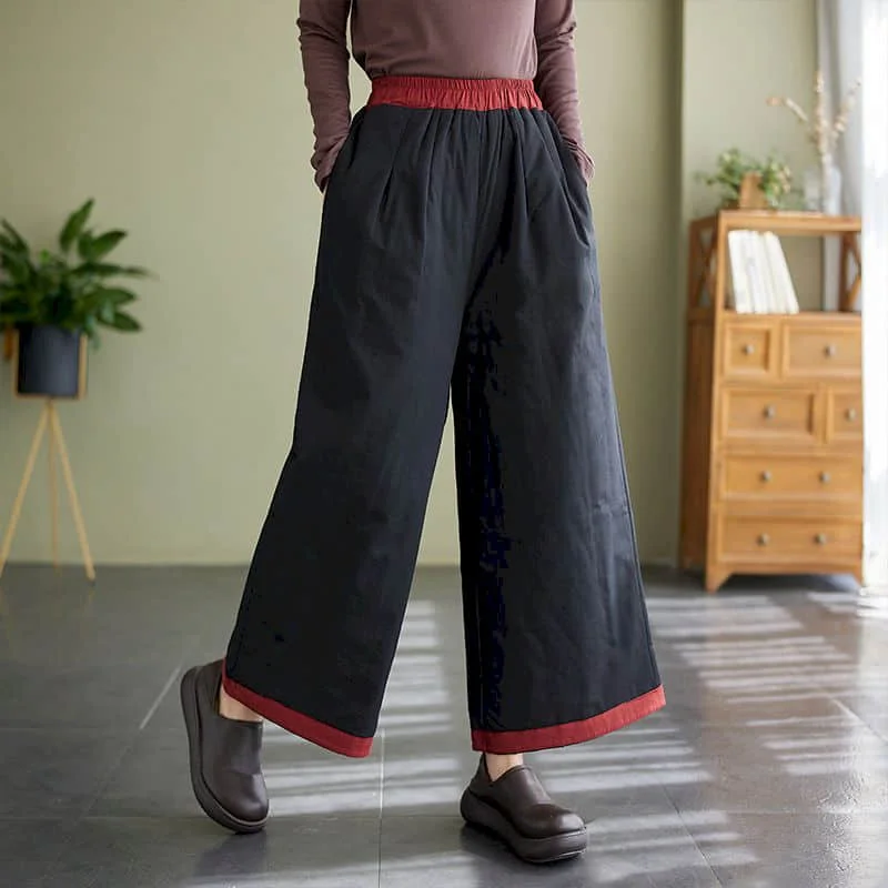 

Solid Wide Leg Pants for Women Vintage Trousers Korean Fashion Casual Quilted Thicken Cold-proof Straight Pants Women Clothing