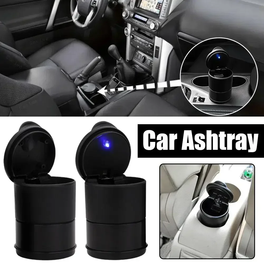 Car Ashtray LED Alloy Ash Tray Plastic Cup Portable Smokeless Auto Ashtray Flame Retardant Cigarette Holder Box Accessories