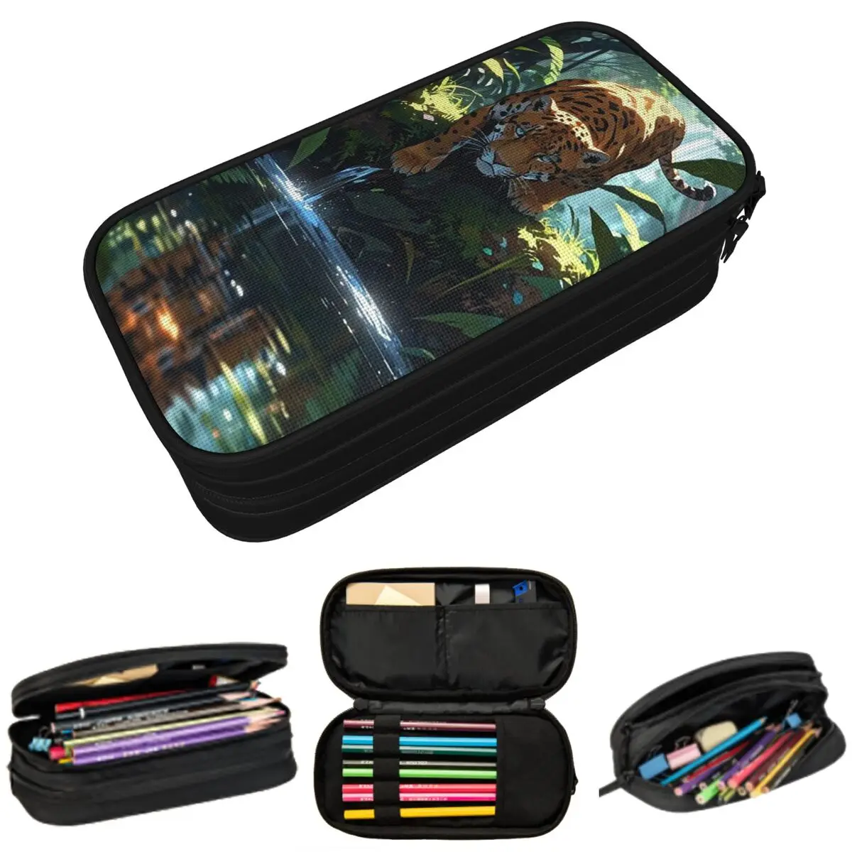 

Мультяшный желтый пенал с изображением гепарда и леопарда для детей, школьный пенал-коробка, сумка для канцелярских принадлежностей, держатель для ручек