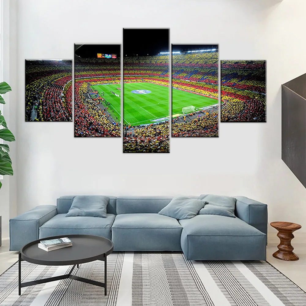 5 Pieces Canvas Wall Art Poster Football Competition Soccer Stadium Decor Painting For Living Room Picture Print Bedroom Framed