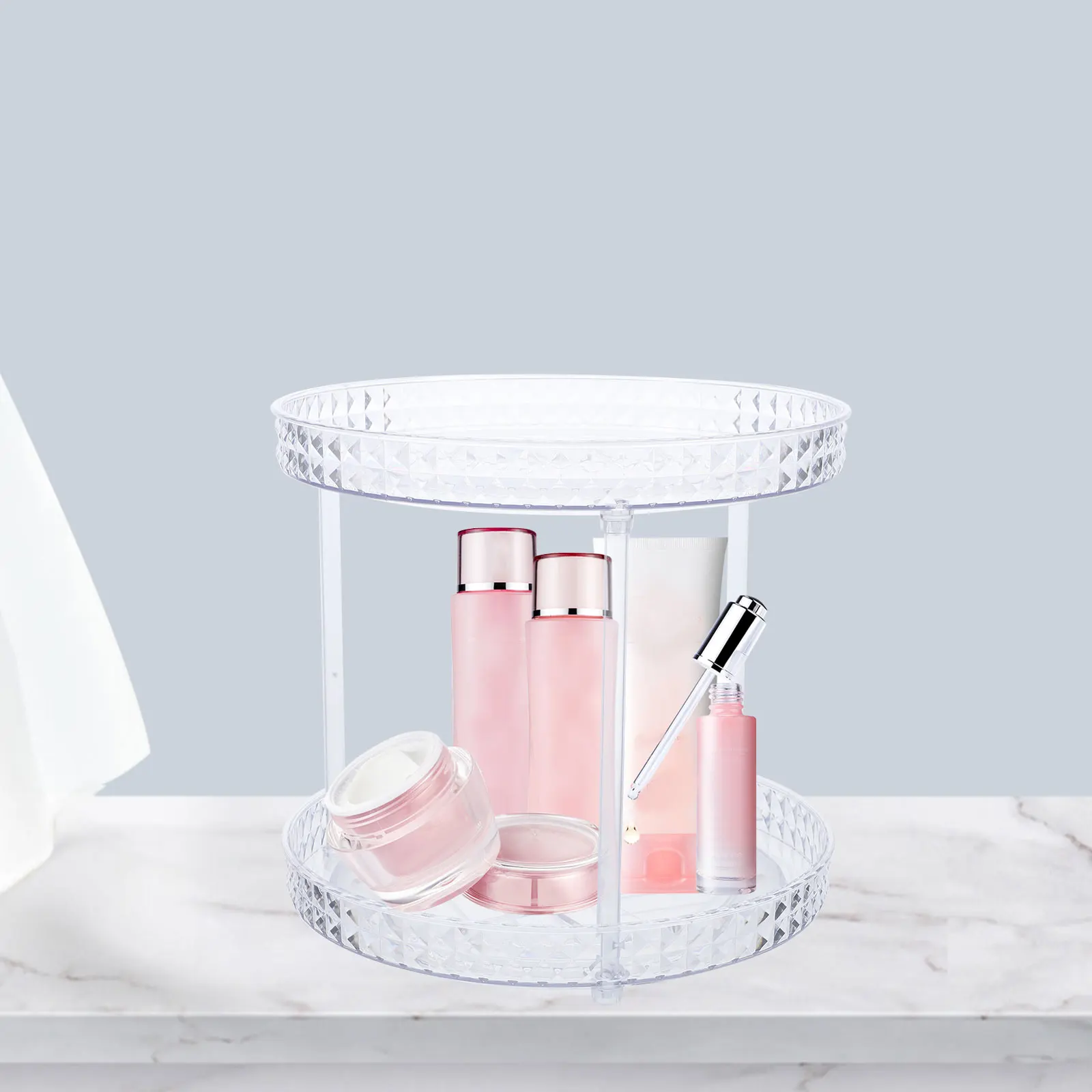 

Двухслойный органайзер для поворотного стола, вращающаяся полка для приправ, кухонный лоток для хранения, держатель для приправ, вращение на 360 градусов, шкаф