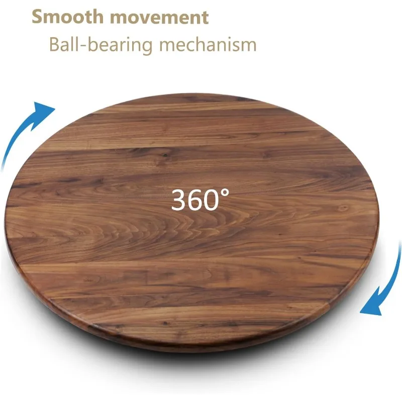 30 Inches Black Walnut Wood Lazy Susan Organizer, Solid Wooden Round Turntable, Rotating Tray for Table Top/Counter Top