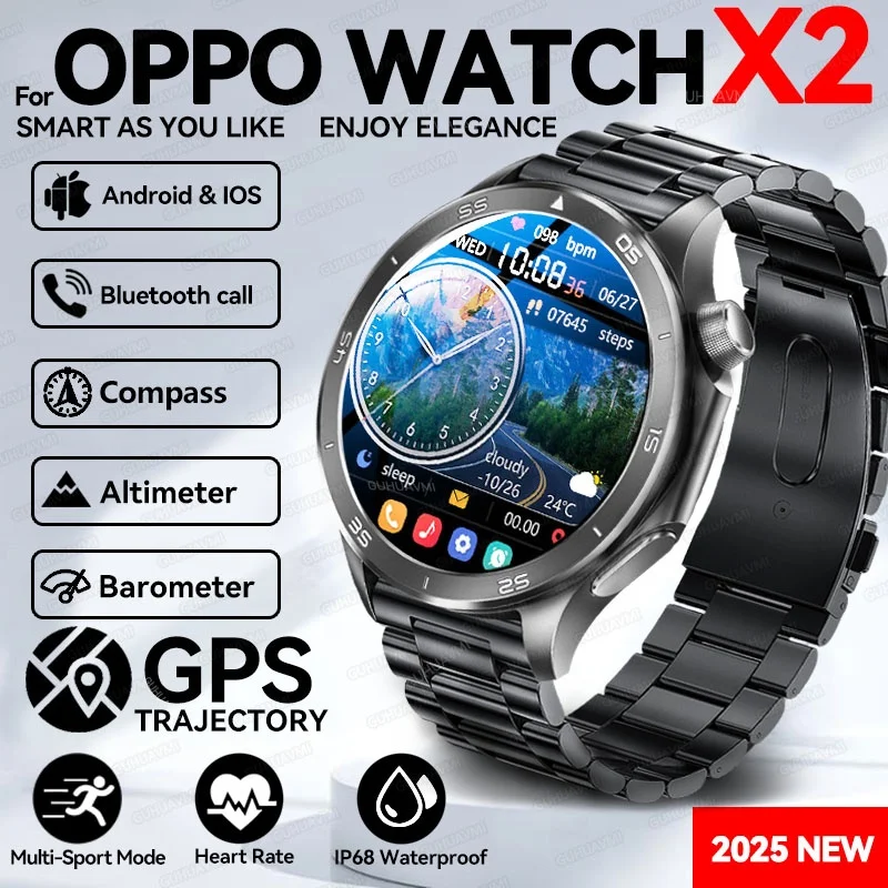 

Для OPPO Watch X2 Спорт на открытом воздухе Смарт-часы Мужчины AMOLED Экран GPS Компас Сердечный ритм Водонепроницаемый Bluetooth Вызов Смарт-браслет