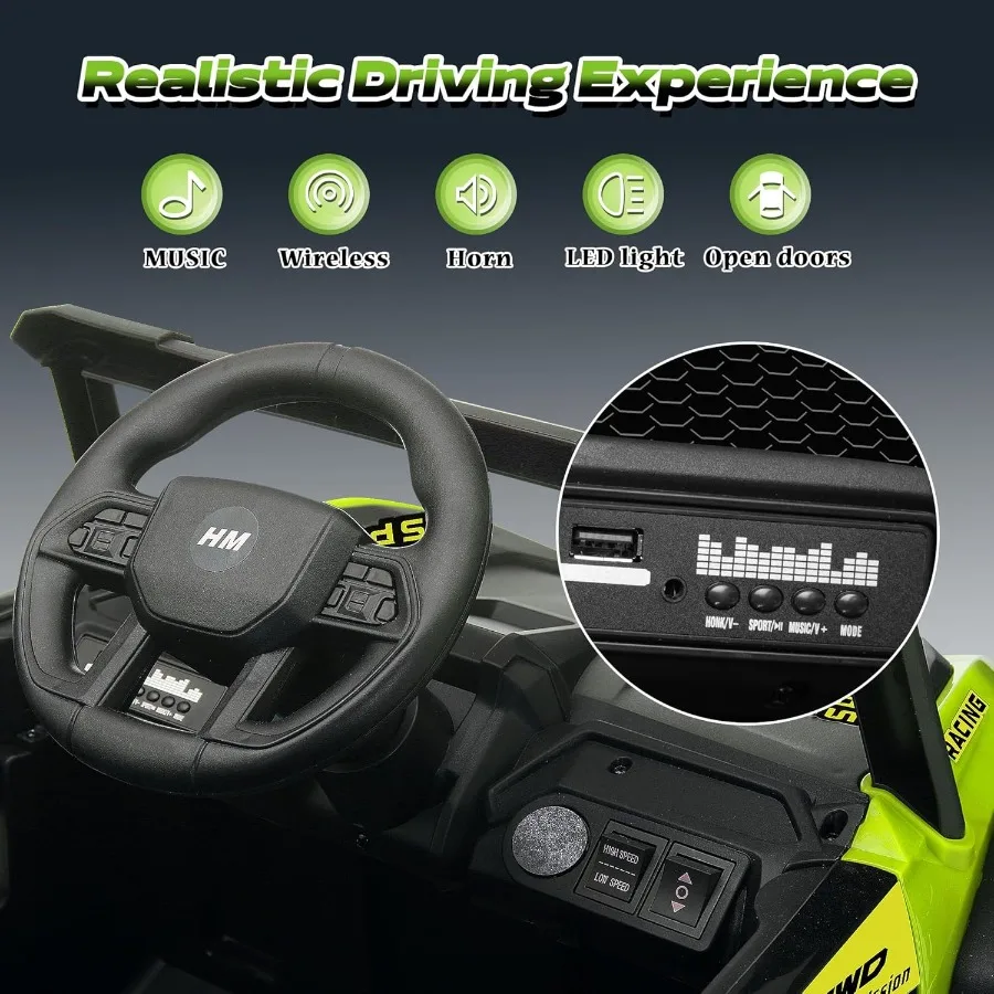 12 V Elektroauto-Fahrt auf Auto, LKW mit Fernbedienung, LED-Leuchten, 3-Gang-verstellbar, Musik-Sicherheitsgurt, Soft-Start-Hupe, Fahrt auf