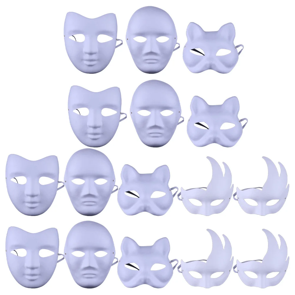

16pcs Diy White Paper Masks Paintable Blank Masquerade Masks For Party Carnival Decor Pulp Craft Adult Costume Accessory