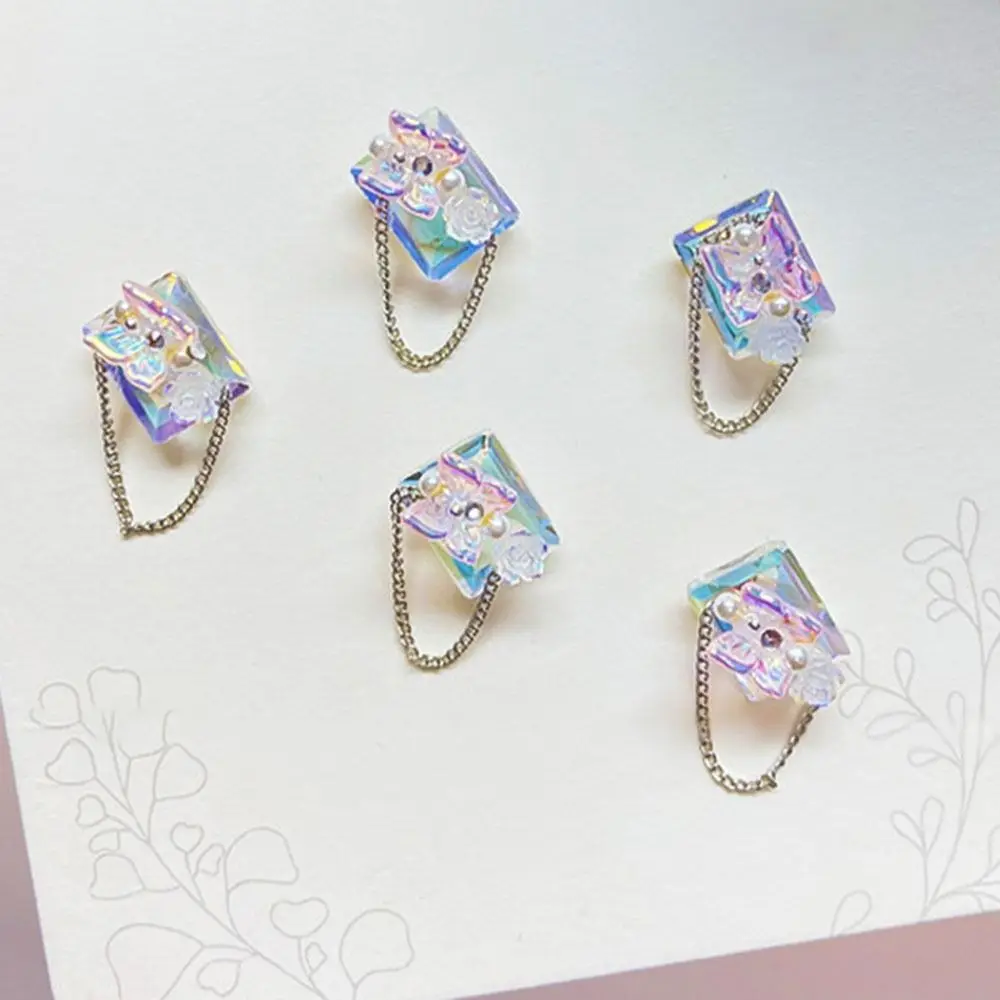 High Quality Ice Blue 3D Manicure Jewelry Nail Charms Butterfly Nail Studs Fashion Chain Crystal Nail Rhinestones Women