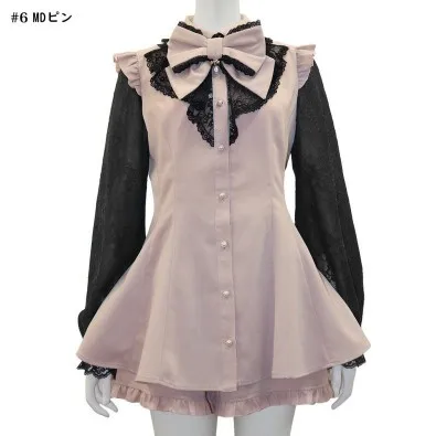 Japanese Mine Series Mass-Produced Slimming Bow Lace Shirt Shorts Culottes Two Piece Set Sweet Girls Lolita Outfit Shorts Set