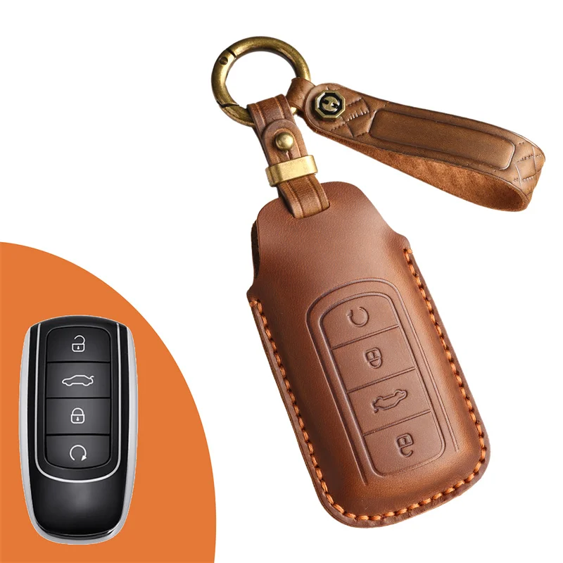 New 4 Buttons Leather Car Key Case For Chery Omoda C5 5 fx 7 8 pro plus 2022 2023 Holder Shell Remote Keychain Accessories