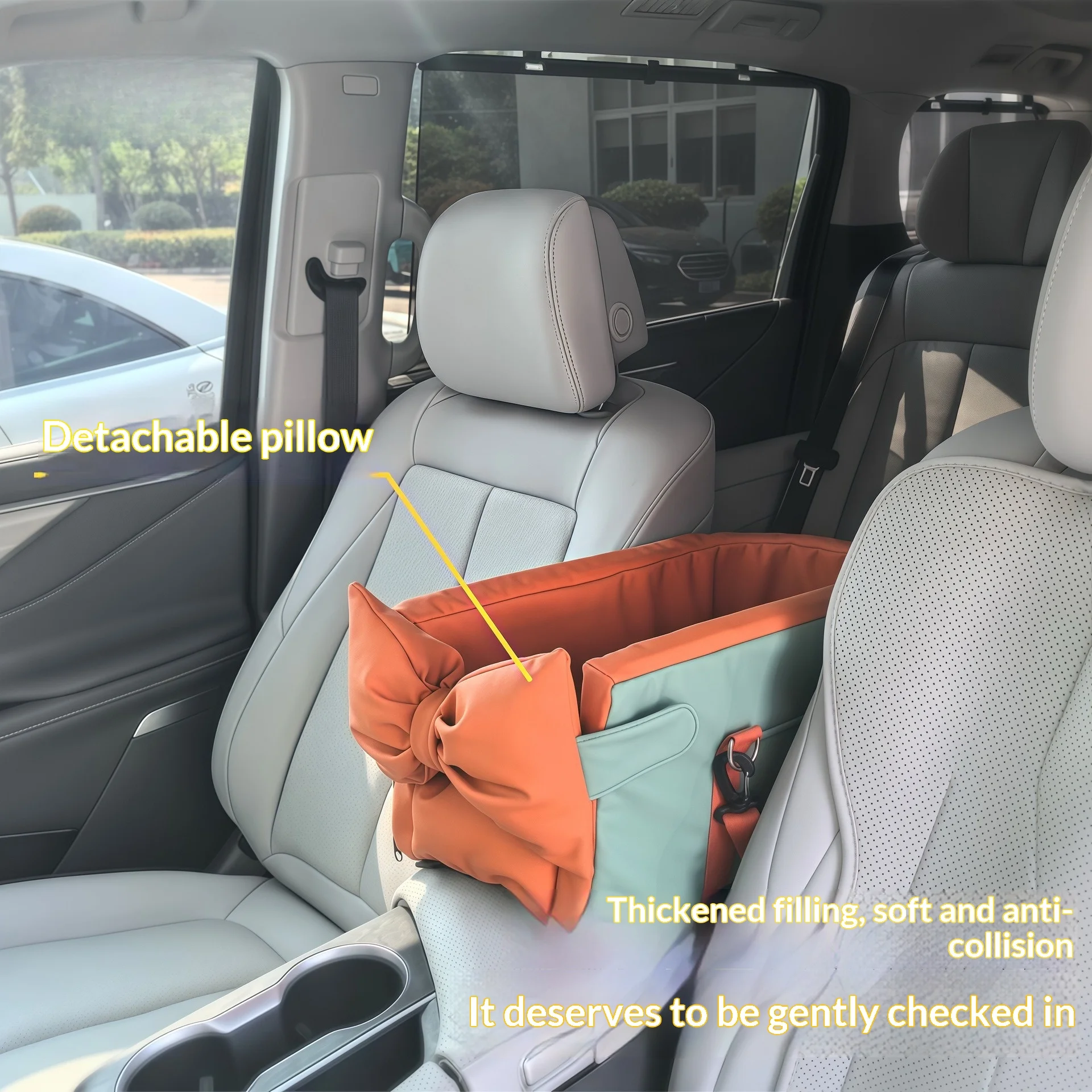 Transportín portátil impermeable de cuero para perros y gatos – coche - imagen 4