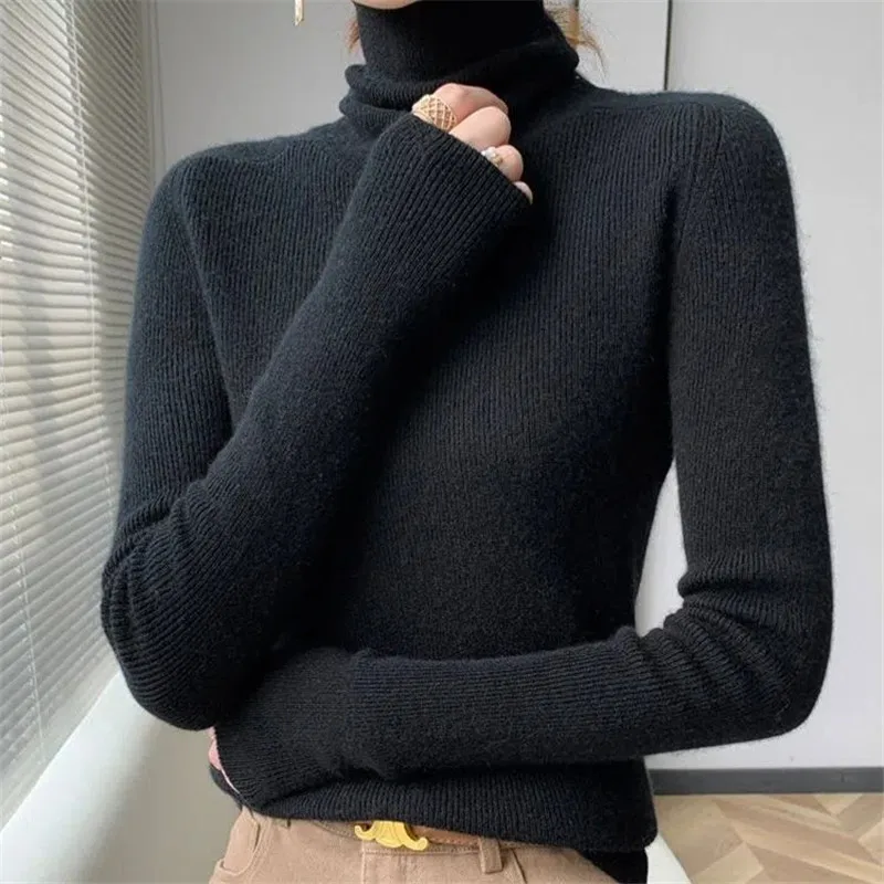 Turtleneck Pullover Ladies Sweater For Women Winter Thick Warm Pullovers Tops Long Sleeved Soft Sweaters Black Jumpers Female