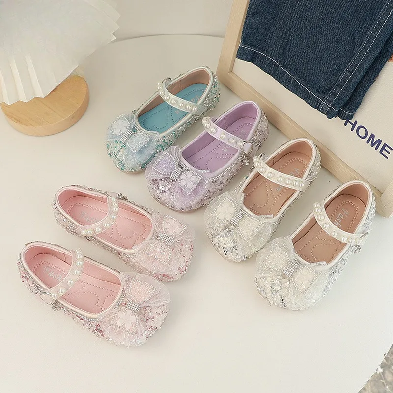 

Princess Shoes Spring 2025 New Soft-soled Korean Version Flat-soled Children's Crystal Shoes Soft-soled Little Girl Single Shoes