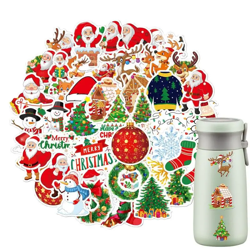 Christmas Themed Water Bottle Stickers 50X Waterproof Holiday Stickers Aesthetic Stickers For Scrapbooking Crafts Kids Classroom