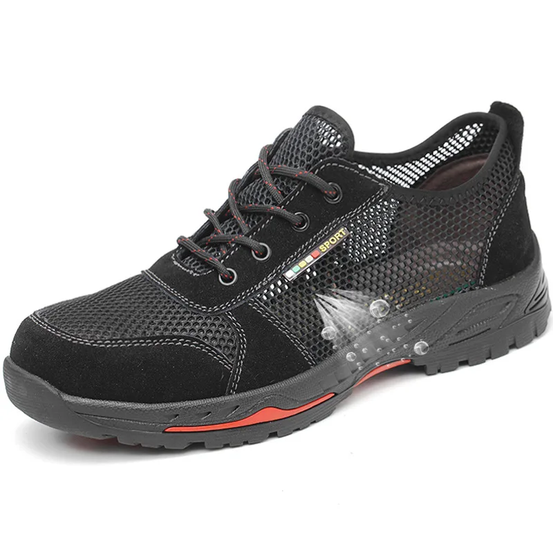 men fashion safety shoes breathable summer steel toe covers work shoe hollow out security boots protective safe footwear zapatos