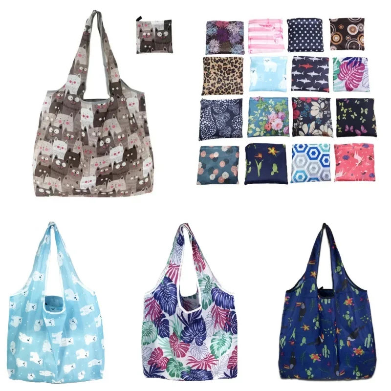 Bolsos de mano con estampado de flores para mujer, bolsa de compras ecológica plegable, bolsa de mano reutilizable, bolsa de almacenamiento de comestibles, organizador, bolsas de compras