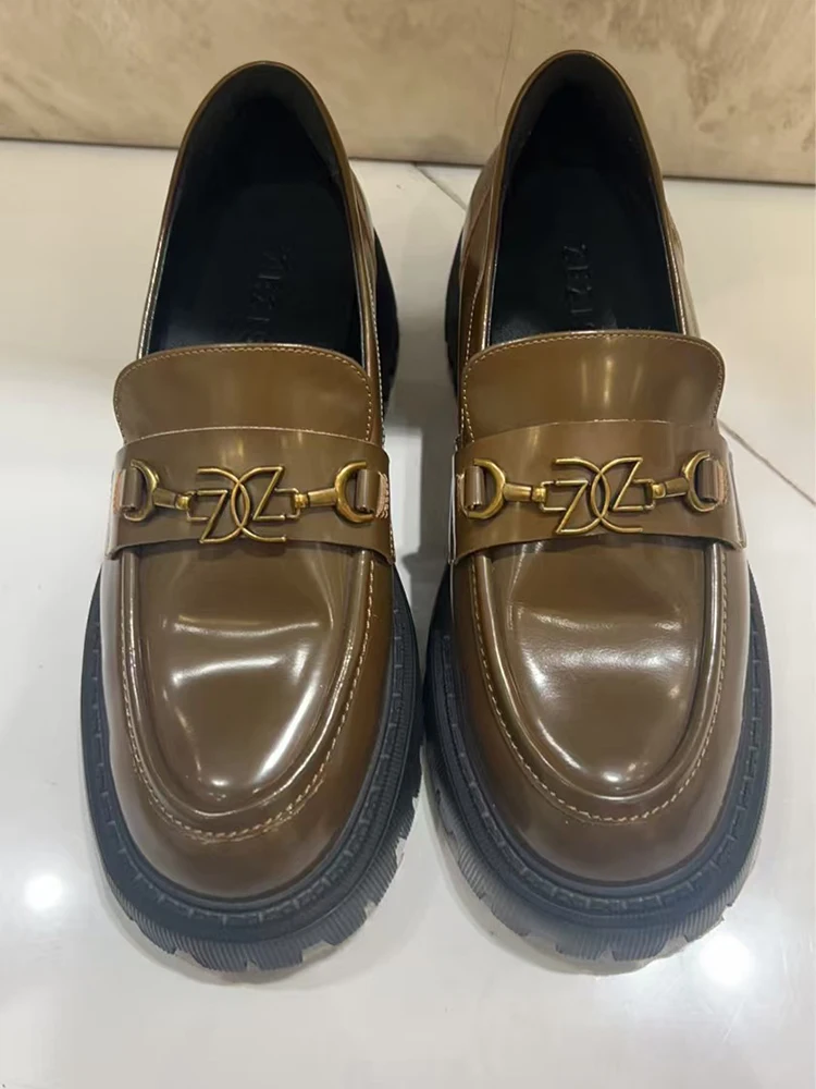 

Original Design Luxury women's shoes genuine leather Platform Ladies loafers office worker slip-on Leather boots dress shoes
