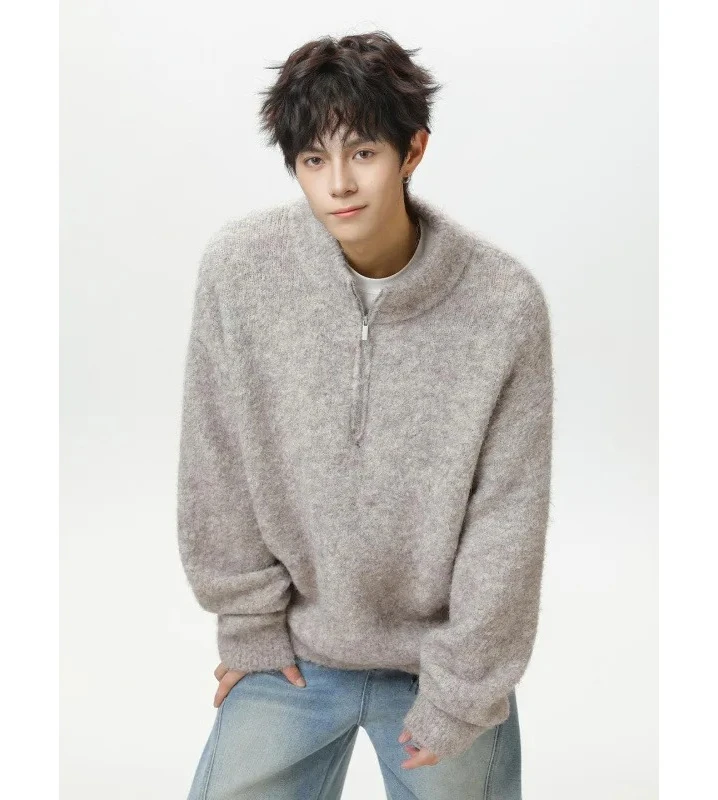 

Men's Turtle Neck Sweater, Half Zip Knit Pullover, Loose Fit Long Sleeve, Casual Streetwear Autumn Winter Outerwear