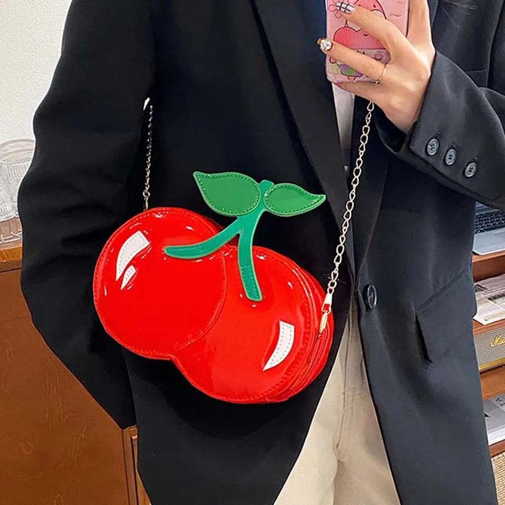 

Kawaii Chain Cherry Shape Bag Large Capacity Waterproof Red Fruit Crossbody Bag Polyester Creative PU Shoulder Pouch Summer