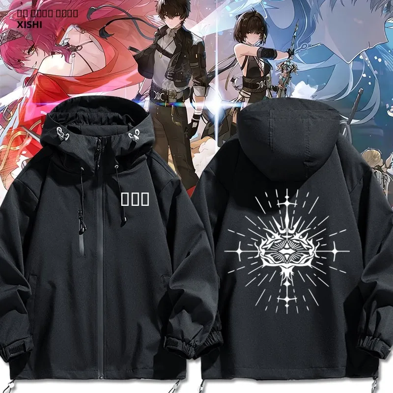 

Minhao Game Tice-f Windbreaker Jaet ex Youth Casual Outerwear Polyester Long Sve Hooded Zipper Closure Anti-Wind