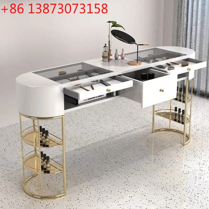 Nordic Glass Nail Tables for Beauty Salon Light Luxury Ins Manicure Table Set Single and Double Manicure Tables Salon Furniture