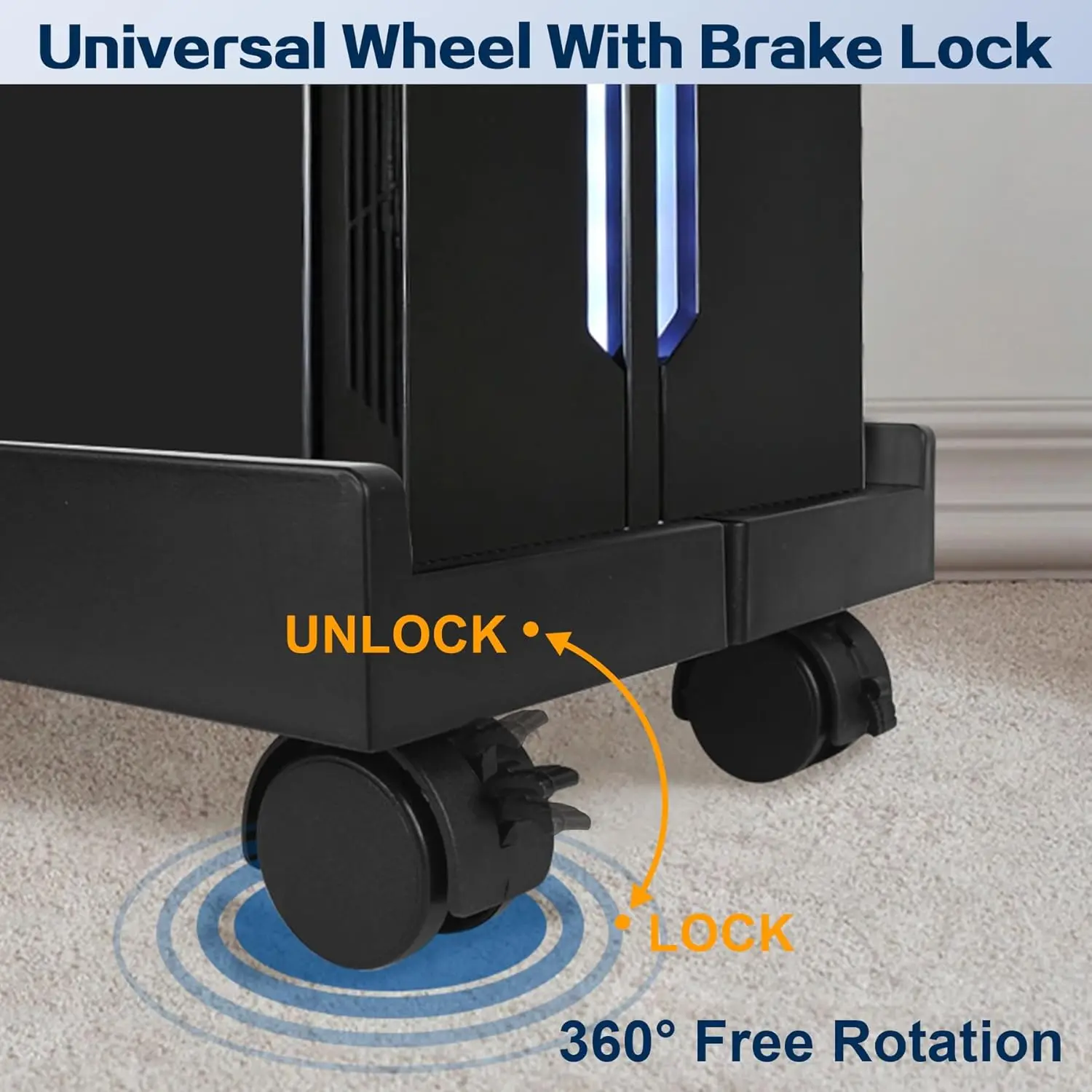 Adjustable Mobile CPU Stand, Heavy-Duty Desktop Stand with Rolling Caster Wheels, PC Riser Fits Most PC Gaming Desk Accessories