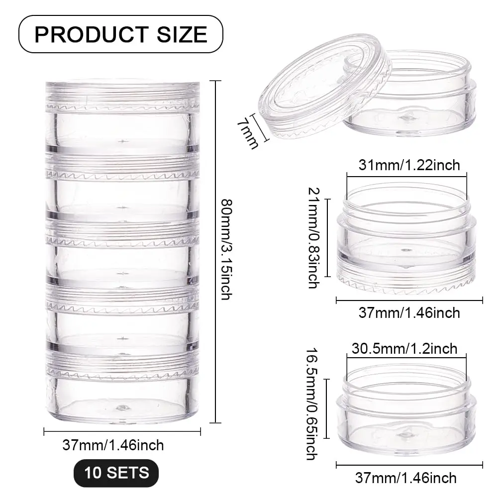 5 Layers Plastic Round Storage Containers Small Art Craft Accessory Organizer Box Containers Jars for Jewelry Small bead Nail