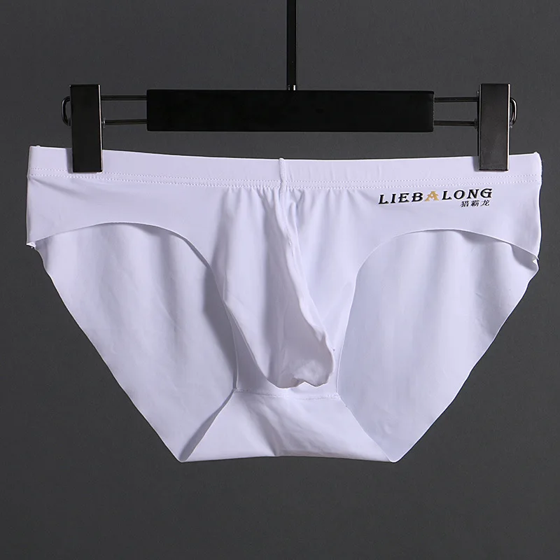 Men Briefs Ice Silk Thin Transparent Underwear U Convex Lingerie Low Waist Sexy Bikini Slip Homme Seamless Underpants