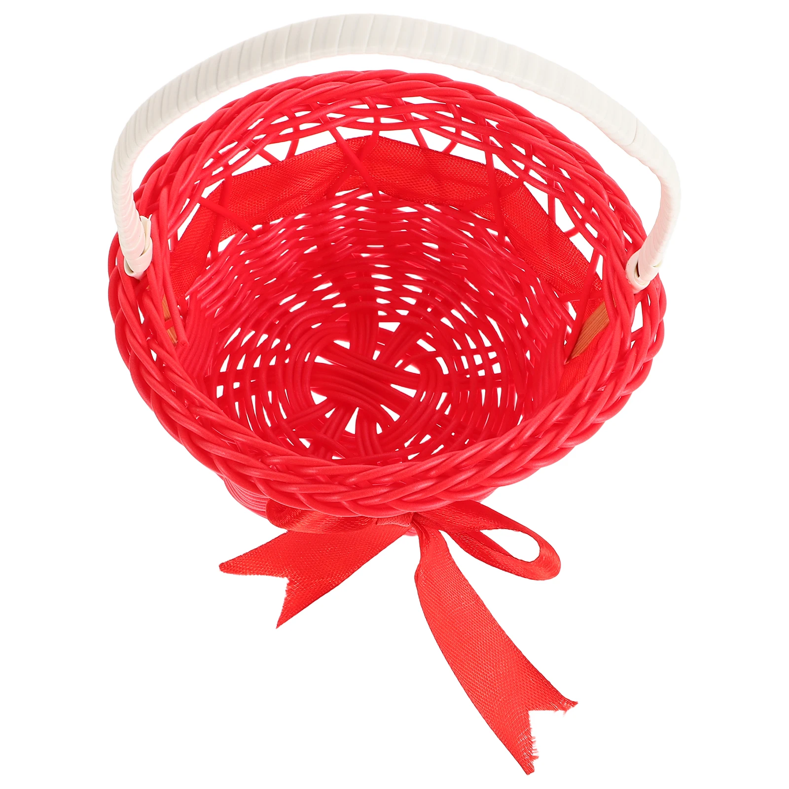 

5pcs Simple Round Woven Baskets Mini Plastic Favors with Handle for Home Garden Storage Decorative Flower Arrangement