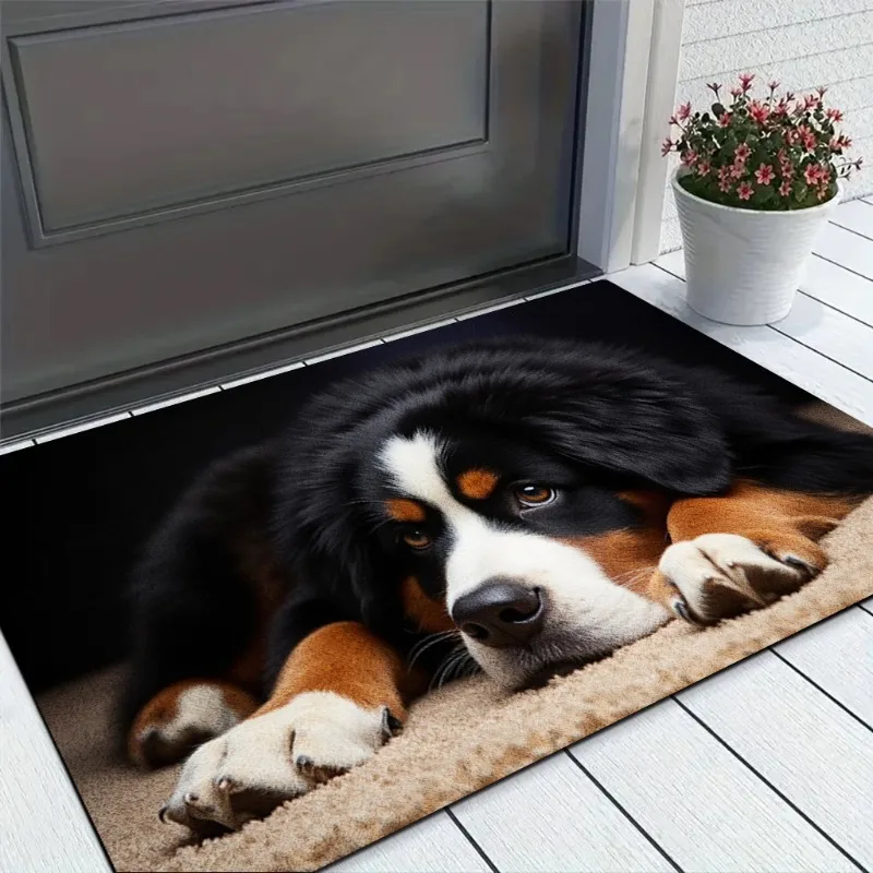 Adorable alfombra para puerta de perro de montaña bernés, felpudo antideslizante, fácil de limpiar, resistente al desgaste, alfombra de entrada, bonita alfombra decorativa para el hogar para mascotas