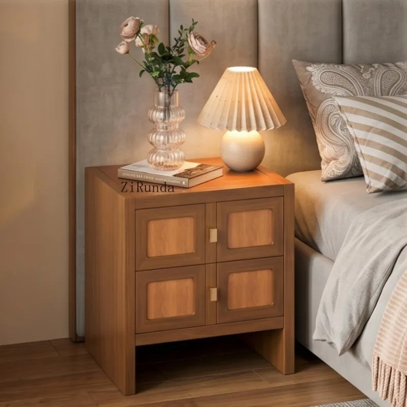 Heavy-duty solid wood two-drawer bedside table with mid-century modern design bedroom storage furniture