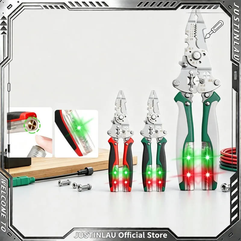 JUSTINLAU 11 in 1 Stainless Steel Wire Stripping Needle Nose Pliers Multi‑Function Non‑Slip Pliers With Electricity Tester