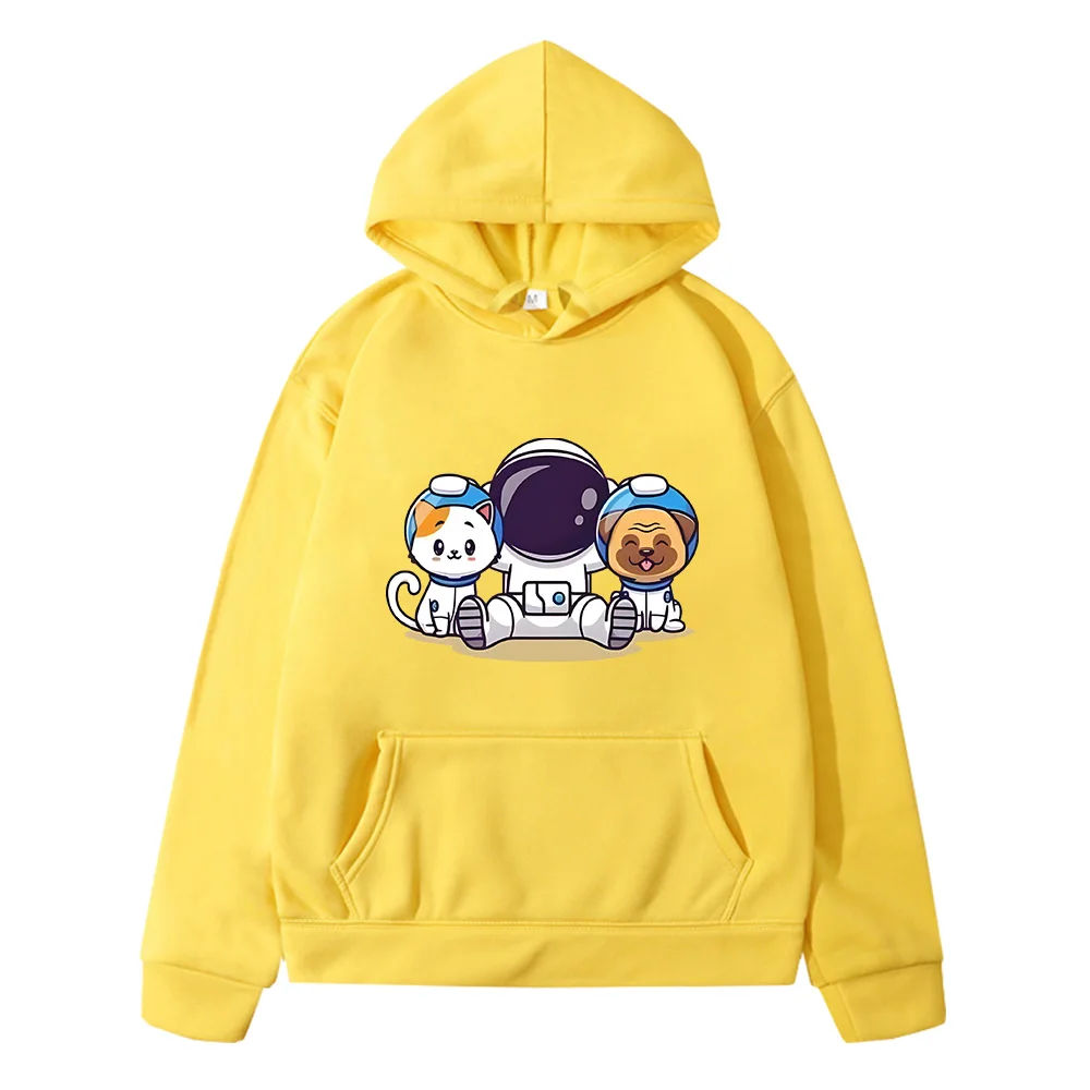 Astronaut Cute Cat and Dog Kids Hoodies Casual Long Sleeve Hooded Sweatshirts Kawaii Cartoon Printed Pullovers Winter Kpop Tops