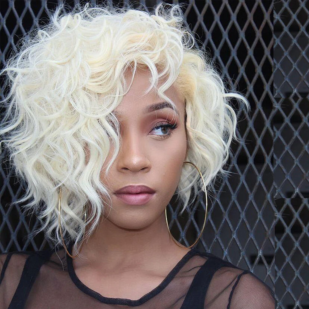 613 Blonde Short Bob Human Hair Wigs Hd Transparent deep Curly Wavy13x4 Brazilian frontal wigs For Women 4x4 Lace Closure T part