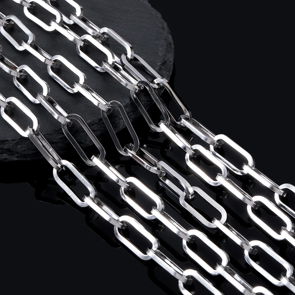 Aço inoxidável Flat Square Frame Link Chains, DIY Homens Pesados Chunky Hip Hop Estilo, Jóias, Colar Pulseira, Cadeia de Saco, 1m