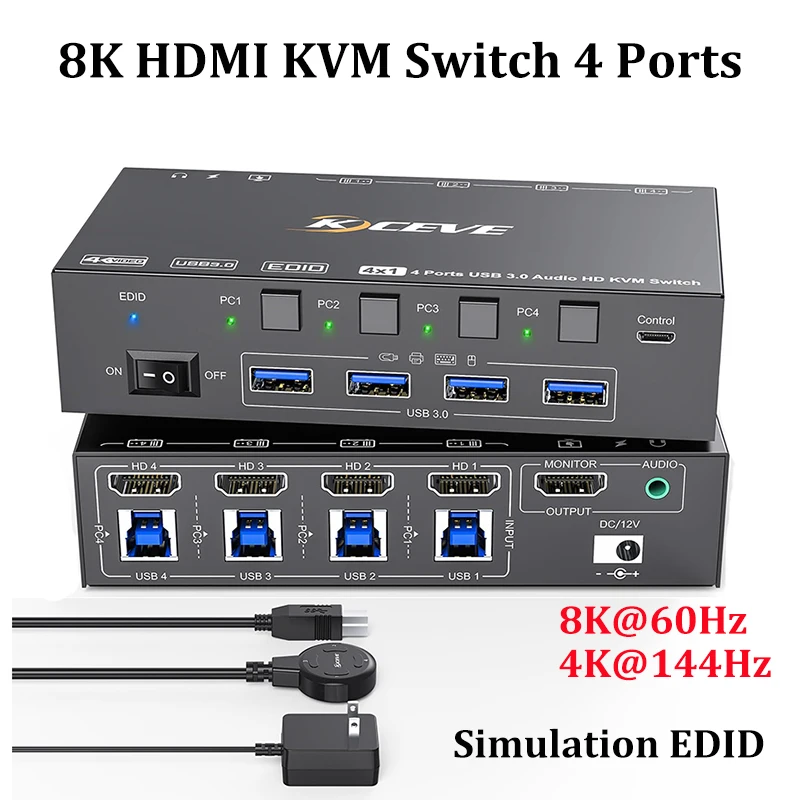 kvm switch for computers 8k 60hz 4k 144hz simulacao edidusb 30 computadores share monitor and share keyboard 8k 01