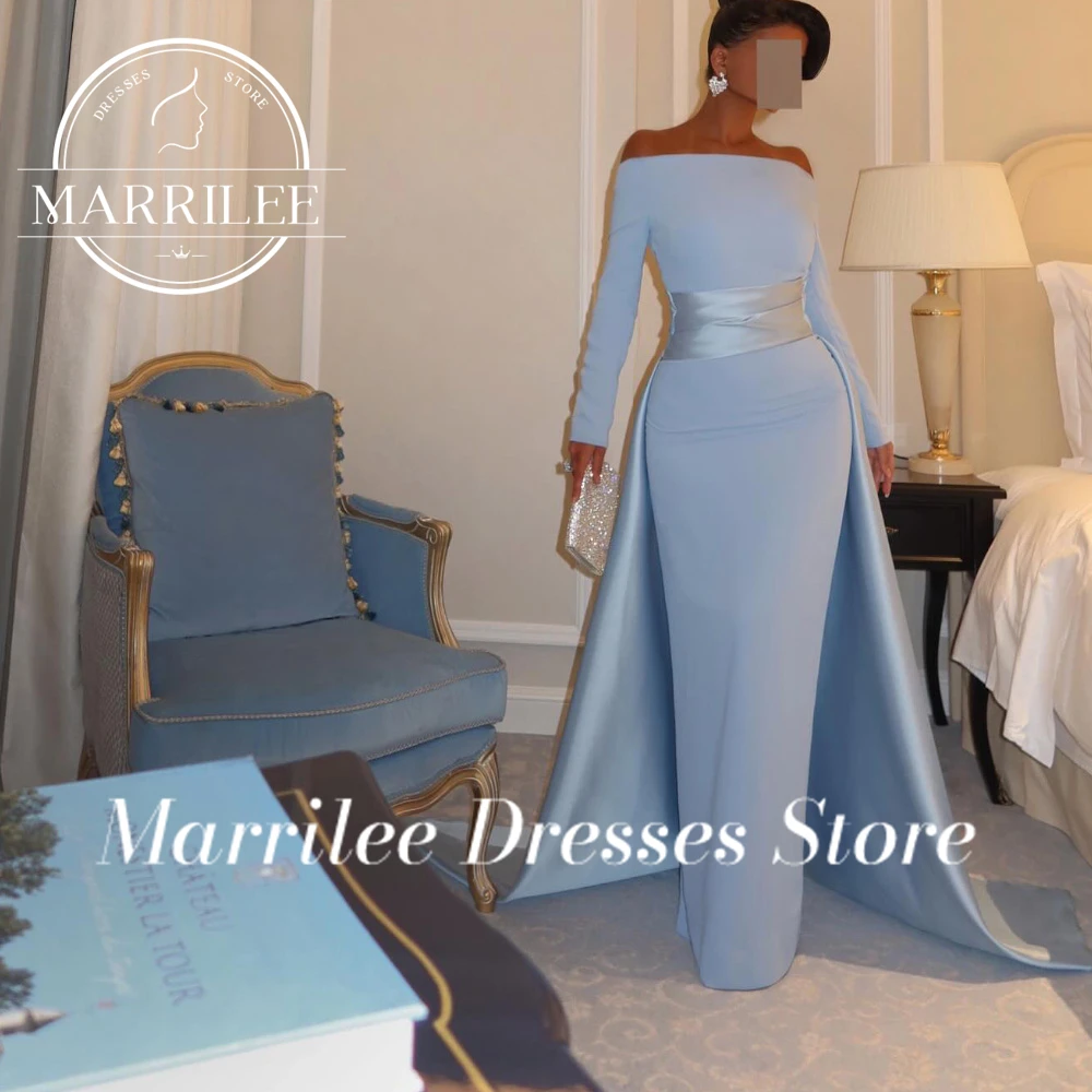 

Marrilee Customized Off the Shoulder Contrast Color A-Line Zipper Back Panel Train Elegant Party Evening Dresses Woman Jersey