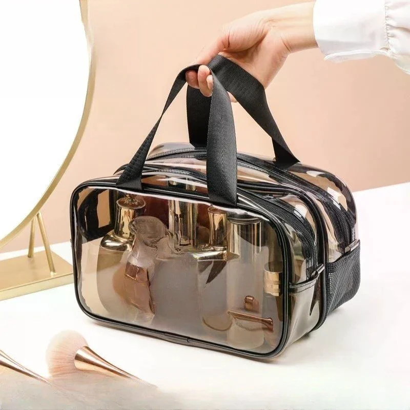 1PCS Double Layered Large Capacity Cosmetic Organizer Portable Travel Wash Bag Female Transparent Waterproof Makeup Pouch
