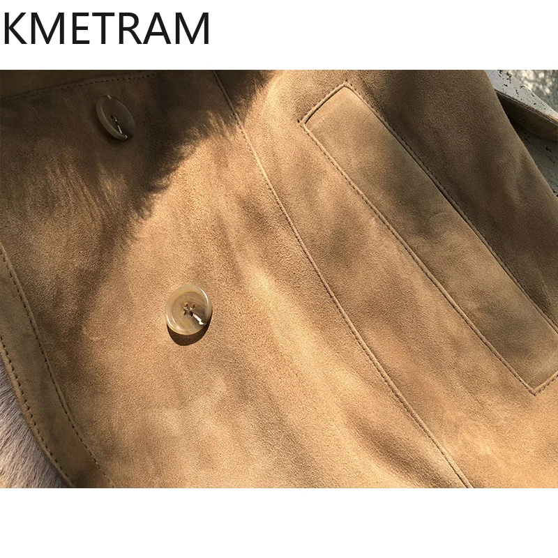 Natural Goatskin Wool Double Faced Fur Jacket Women Luxury Long Real Fur Coat Xiaohu Wool Collar Winter Woman Clothing 2025 шуба